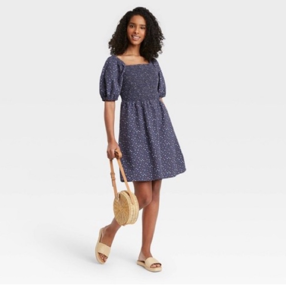 Universal Thread Blue Puff Sleeve Dress - S